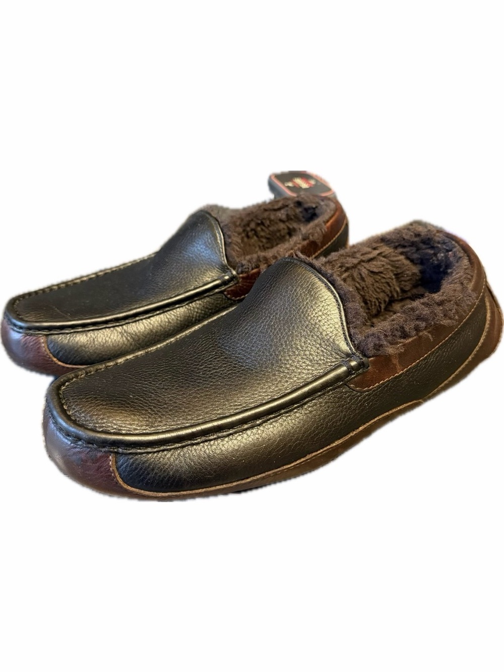UGG Men’s Ascot Leather Slippers Sz  Black Brown Sz 11